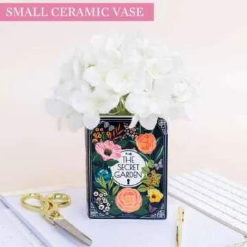 Steel Mill & Co Original Book-Shaped Decorative Vase, Ceramic Vases for Home Decor, Cute Bookshelf Decor, Unique Vase for Book Lovers (Small - Secret Garden)