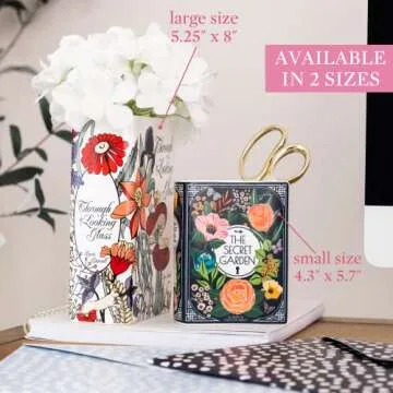 Steel Mill & Co Original Book-Shaped Decorative Vase, Ceramic Vases for Home Decor, Cute Bookshelf Decor, Unique Vase for Book Lovers (Small - Secret Garden)