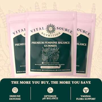 Vital Source Nutrition - Premium Feminine Balance Gummies - for Women’s Health & Wellness - Immune Support - Vegan, Gluten-Free - Hawaiian Pineapple - 60 Gummies - 30 Servings