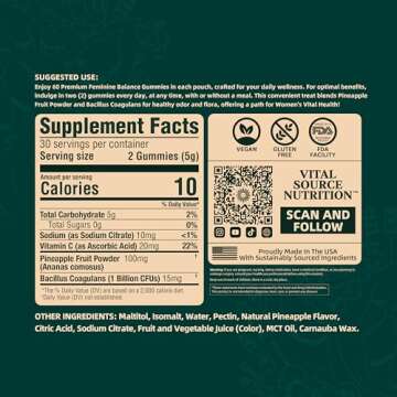 Vital Source Nutrition - Premium Feminine Balance Gummies - for Women’s Health & Wellness - Immune Support - Vegan, Gluten-Free - Hawaiian Pineapple - 60 Gummies - 30 Servings