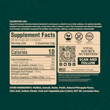 Vital Source Nutrition - Premium Feminine Balance Gummies - for Women’s Health & Wellness - Immune Support - Vegan, Gluten-Free - Hawaiian Pineapple - 60 Gummies - 30 Servings