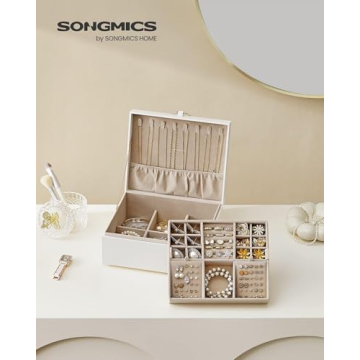 SONGMICS Stylish Jewelry Box, Removable Tray and Storage