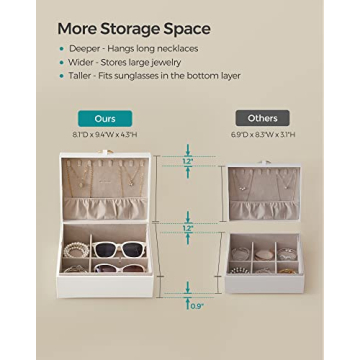 SONGMICS Stylish Jewelry Box, Removable Tray and Storage