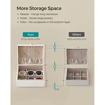 SONGMICS Stylish Jewelry Box, Removable Tray and Storage