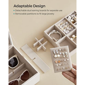 SONGMICS Stylish Jewelry Box, Removable Tray and Storage
