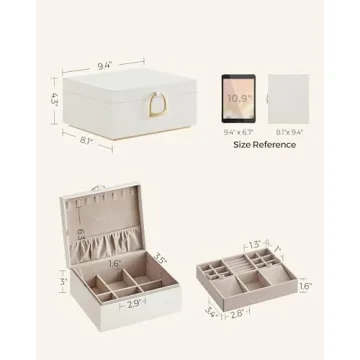 SONGMICS Stylish Jewelry Box, Removable Tray and Storage
