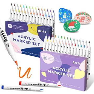 Arrtx Acrylic Paint Pens, 58 Colors for Rock Painting, Extra Brush Tip, Water Based Paint Markers fo...