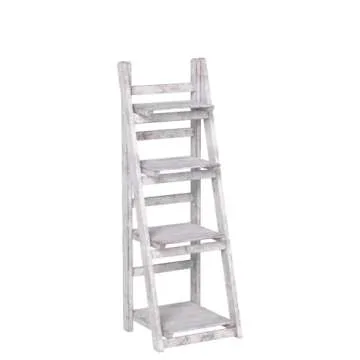 Milltown Merchants Ladder Shelf - Wooden Leaning Bookshelf - Rustic Folding Bookcase (Distressed White)