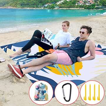 Beach Blanket Waterproof Sandproof Beach Mat Large Beach Blankets for 3-5 Adults, Quick Drying Outdo...