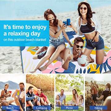 Beach Blanket Waterproof Sandproof Beach Mat Large Beach Blankets for 3-5 Adults, Quick Drying Outdoor Picnic Mat with Pocket for Travel, Camping, Hiking, Picnic, Beach Essentials (55"x79", Color C)