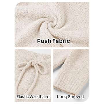 TECREW Women's Fuzzy Fleece Lounge Sets 2 Piece Outfits Long Sleeve Top Wide Leg Pants Pajama Sets, Beige, Small