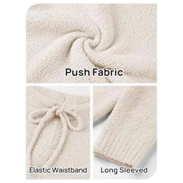 TECREW Women's Fuzzy Fleece Lounge Sets 2 Piece Outfits Long Sleeve Top Wide Leg Pants Pajama Sets, Beige, Small