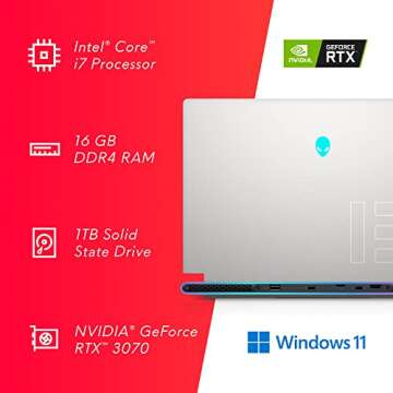 Alienware X15R1 Gaming Laptop - 15.6-inch FHD (1920x1080) 360Hz 1ms Display, Intel Core i7-11800H Processor, 16GB DDR4 RAM, 1TB SSD, NVIDIA GeForce RTX 3070 DDR6 Graphics, Windows 11 Home- Lunar Light