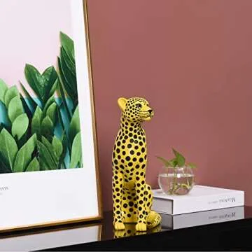 Quoowiit Sculptures Home Decor, Animal Statues and Figurine Shelf Decor, Desk Sculpture Decorations for Living Room, Office, House, Yellow Resin Art Decorative Sculpture with Black Polka Dots Design