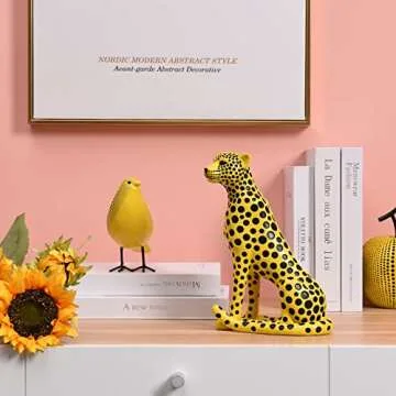 Quoowiit Sculptures Home Decor, Animal Statues and Figurine Shelf Decor, Desk Sculpture Decorations for Living Room, Office, House, Yellow Resin Art Decorative Sculpture with Black Polka Dots Design