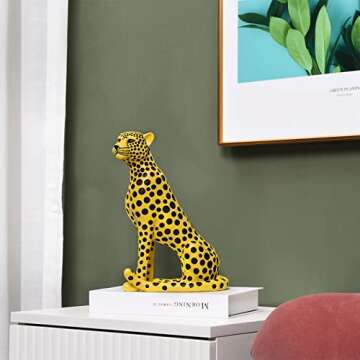 Quoowiit Sculptures Home Decor, Animal Statues and Figurine Shelf Decor, Desk Sculpture Decorations for Living Room, Office, House, Yellow Resin Art Decorative Sculpture with Black Polka Dots Design