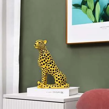 Quoowiit Sculptures Home Decor, Animal Statues and Figurine Shelf Decor, Desk Sculpture Decorations for Living Room, Office, House, Yellow Resin Art Decorative Sculpture with Black Polka Dots Design