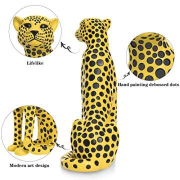 Quoowiit Sculptures Home Decor, Animal Statues and Figurine Shelf Decor, Desk Sculpture Decorations for Living Room, Office, House, Yellow Resin Art Decorative Sculpture with Black Polka Dots Design