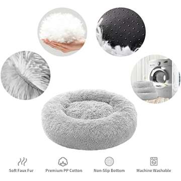 Calming Dog Bed for Medium Dogs, Anti Anxiety Donut Dog Bed, Round Dog Bed for Puppy, Plush Faux Fur...