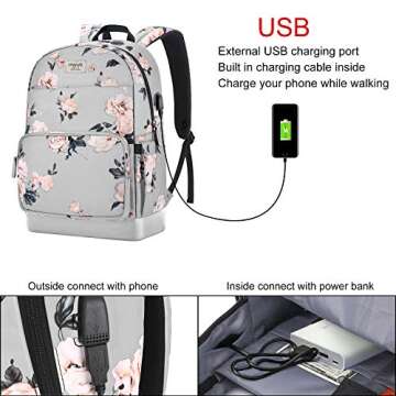 MOSISO 15.6-16 inch Laptop Backpack for Women, Polyester Anti-Theft Stylish Casual Daypack Bag with ...