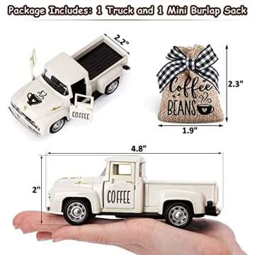 Huray Rayho Coffee Decor for Coffee Bar Metal Truck with Coffee Beans Burlap Sack Vintage Pickup Farmhouse Coffee Station Tabletop Tiered Tray Decor Mini Diecast Truck Decorations