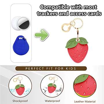 Leather Keychain Holder Case Compatible with Apple AirTag, Cute Protective Air Tag Cover with Keychain Ring, Anti-Scratch Finder GPS Tracker Case for Wallet Keys(Strawberry-B)