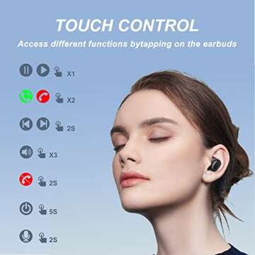 Bluetooth Earbuds in-Ear, Wireless Earphones Touch Control with Mic, Bluetooth Headset Noise Cancelling Headphones, HiFi Stereo, IP67 Waterproof, LED Display Fast Charging Case, Sport/Work Speakers.