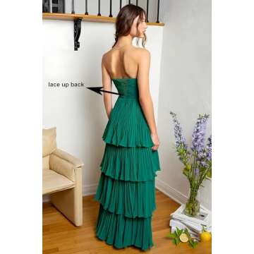 Ruffle Tiered Strapless Ocean Blue Prom Dress for Teens 2025 Chiffon A Line Modest Prom Dresses for ...