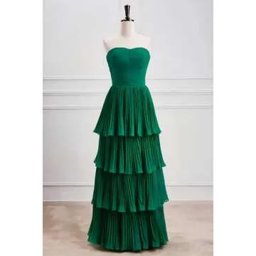 Ruffle Tiered Strapless Ocean Blue Prom Dress for Teens 2025 Chiffon A Line Modest Prom Dresses for Women Off The Shoulder Backless Long Formal Gown US8