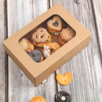 YEKTFS 24 Pcs Cookie Boxes with Window for Paper Gift Giving Brown Bakery Cupcake Boxes 9" x 6.3" x 3" for Packaging Easy Estate Holiday Pastry Dessert Boxes for Pastries,Cookies, Donuts.