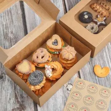 YEKTFS 24 Pcs Cookie Boxes with Window for Paper Gift Giving Brown Bakery Cupcake Boxes 9" x 6.3" x 3" for Packaging Easy Estate Holiday Pastry Dessert Boxes for Pastries,Cookies, Donuts.