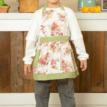 NEOVIVA Children Aprons for Kids Cooking, Baking, BBQ and Gardening, Heavy Duty Kids Aprons with Pockets for Little Curious Chef, Style Diana, Floral Quartz Pink