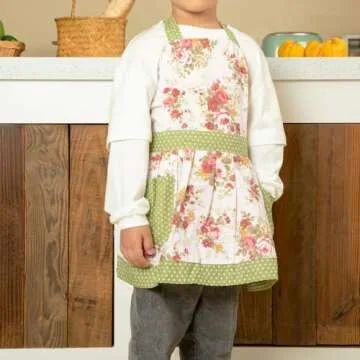 NEOVIVA Children Aprons for Kids Cooking, Baking, BBQ and Gardening, Heavy Duty Kids Aprons with Pockets for Little Curious Chef, Style Diana, Floral Quartz Pink