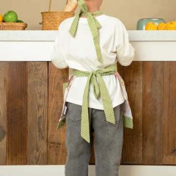 NEOVIVA Children Aprons for Kids Cooking, Baking, BBQ and Gardening, Heavy Duty Kids Aprons with Pockets for Little Curious Chef, Style Diana, Floral Quartz Pink