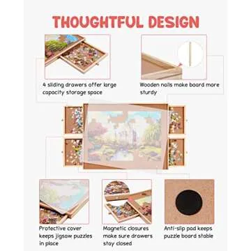 Gamenote Wooden Jigsaw Puzzle Table with Drawers & Cover Mat, 23" X 31" Portable Puzzle Board for 1000 Pieces Puzzle for Adults and Kids