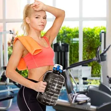 BuildLife Gallon Water Bottles with Times to Drink - Gallon Water Jug - 1 Gallon Water Bottle–128 oz Water Bottle,One Gallon Water Bottle with Time Marke for Gym(Black, 1 Gallon)