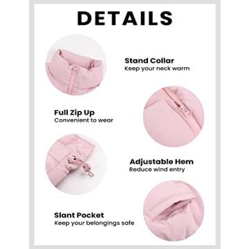 Watashi Women's Quilted Puffer Vest Stand Collar Fall Drawstring Zip Up Sleeveless Gilet Jacket(Khaki-XXL)