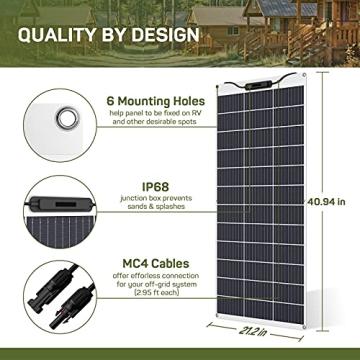 HQST Flexible 100W Solar Panel for RVs and Boats