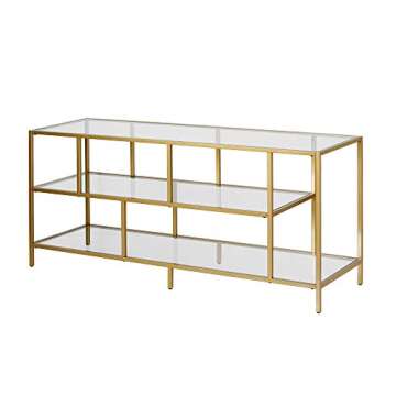 Henn&Hart Rectangular TV Stand with Glass Shelves for TV's up to 60" in Brass, TV Stands for the Living Room