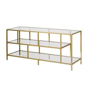 Henn&Hart Rectangular TV Stand with Glass Shelves for TV's up to 60" in Brass, TV Stands for the Living Room