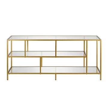 Henn&Hart Rectangular TV Stand with Glass Shelves for TV's up to 60" in Brass, TV Stands for the Living Room