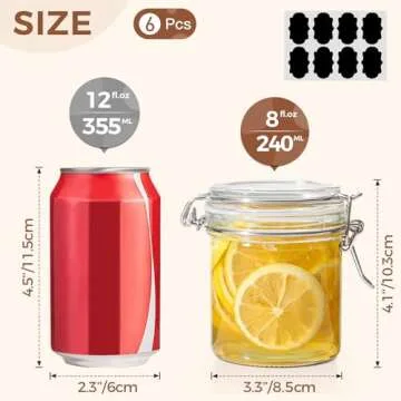 ComSaf 8oz Small Airtight Glass Jars Set of 6 with Lid Food Storage Jar Round, Mini Storage Containe...