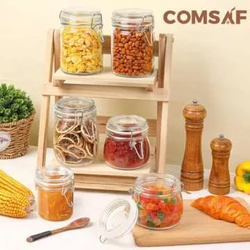 ComSaf 8oz Small Airtight Glass Jars Set of 6 with Lid Food Storage Jar Round, Mini Storage Container with Clear Preserving Seal Wire Clip Fastening for Kitchen Canning, Jam, Spice, Honey, Mason Jars