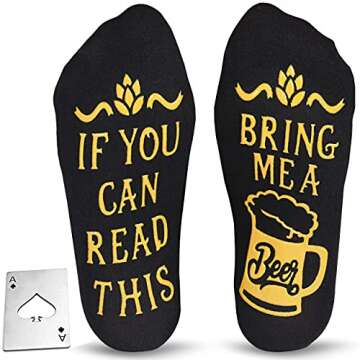 Cavertin Novelty Beer Socks and Bottle Opener, Fathers Day Beer Gifts for Men