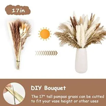 Happyhapi Natural Dried Pampas Grass Bouquet 92Pcs for Boho Home Decor Mixed Dried Flowers for Wedding Decor Pompas Floral Arrangements, Farmhouse Rustic Decor