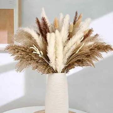 Happyhapi Natural Dried Pampas Grass Bouquet 92Pcs for Boho Home Decor Mixed Dried Flowers for Wedding Decor Pompas Floral Arrangements, Farmhouse Rustic Decor