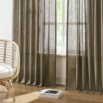 Vision Home Brown Pinch Pleated Semi Sheer Curtains Textured Linen Blended Light Filtering Window Cu...