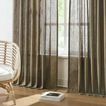 Vision Home Brown Pinch Pleated Semi Sheer Curtains Textured Linen Blended Light Filtering Window Cu...