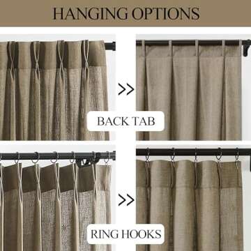 Vision Home Brown Pinch Pleated Semi Sheer Curtains Textured Linen Blended Light Filtering Window Curtains 108 inch for Living Room Bedroom Pinch Pleat Drapes with Hooks 2 Panels 9ft 40" Wx108 L