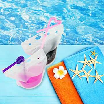 50 PCS Stand-Up Plastic Drink Pouches Bags with 50 Drink Straws, Heavy Duty Hand-Held Translucent Reclosable Ice Drink Pouches Bag, Non-Toxic, for Smoothie, Cold & Hot Drinks